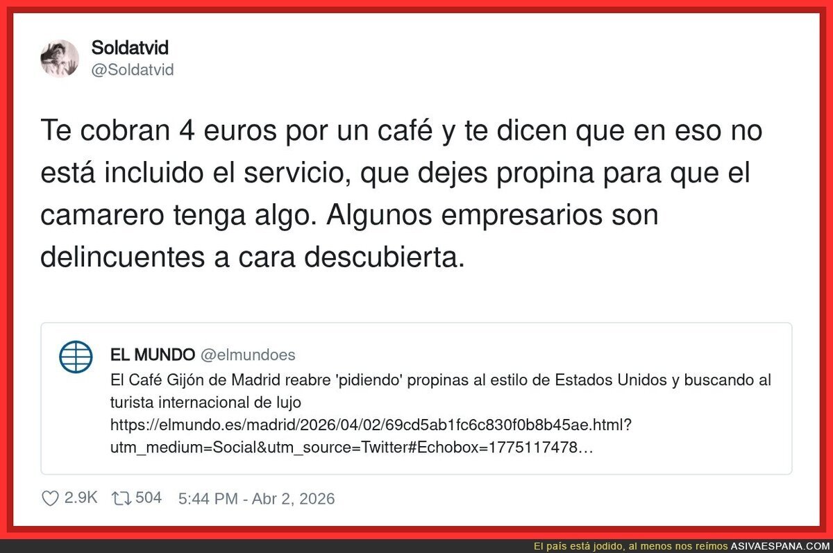 Pagas 4&euro; por el caf&eacute; y encima te quieren hacer RRHH del camarero