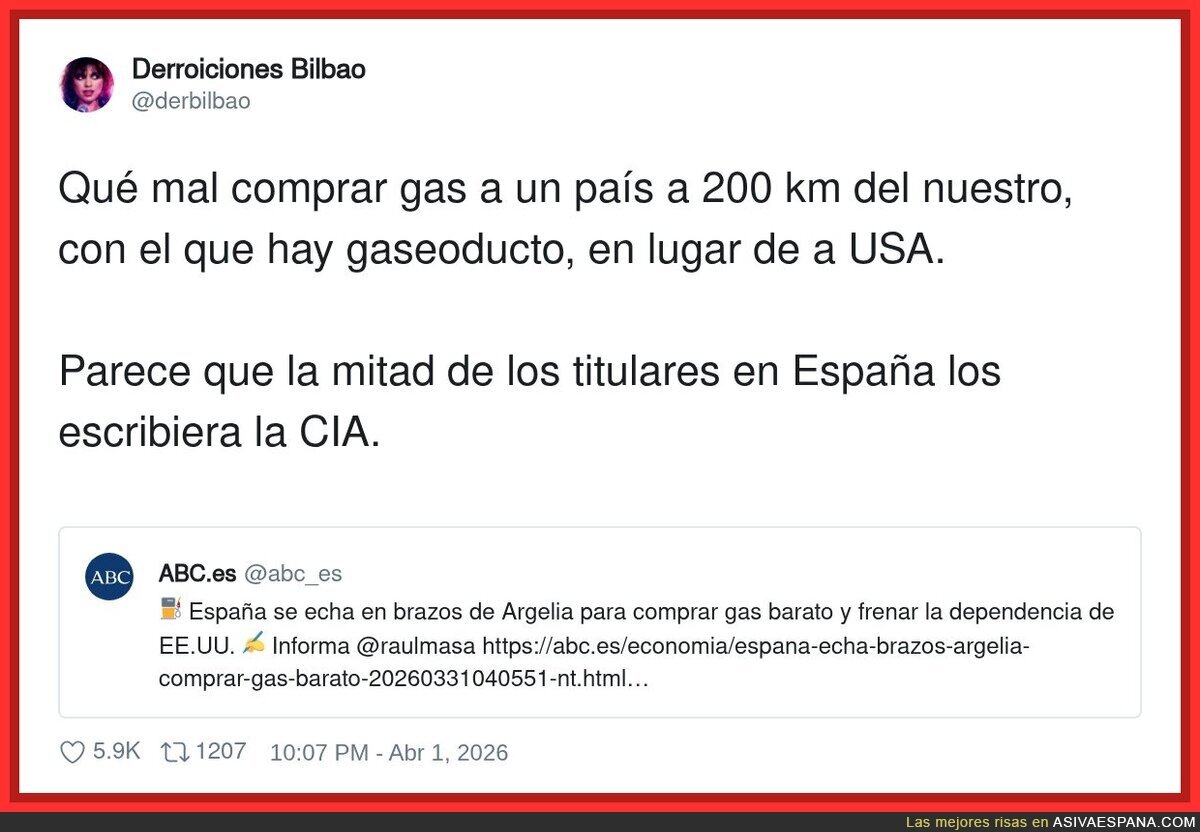 ABC: "Espa&ntilde;a se echa en brazos de Argelia" &mdash; tambi&eacute;n ABC cuando compra a Texas: "libertad"
