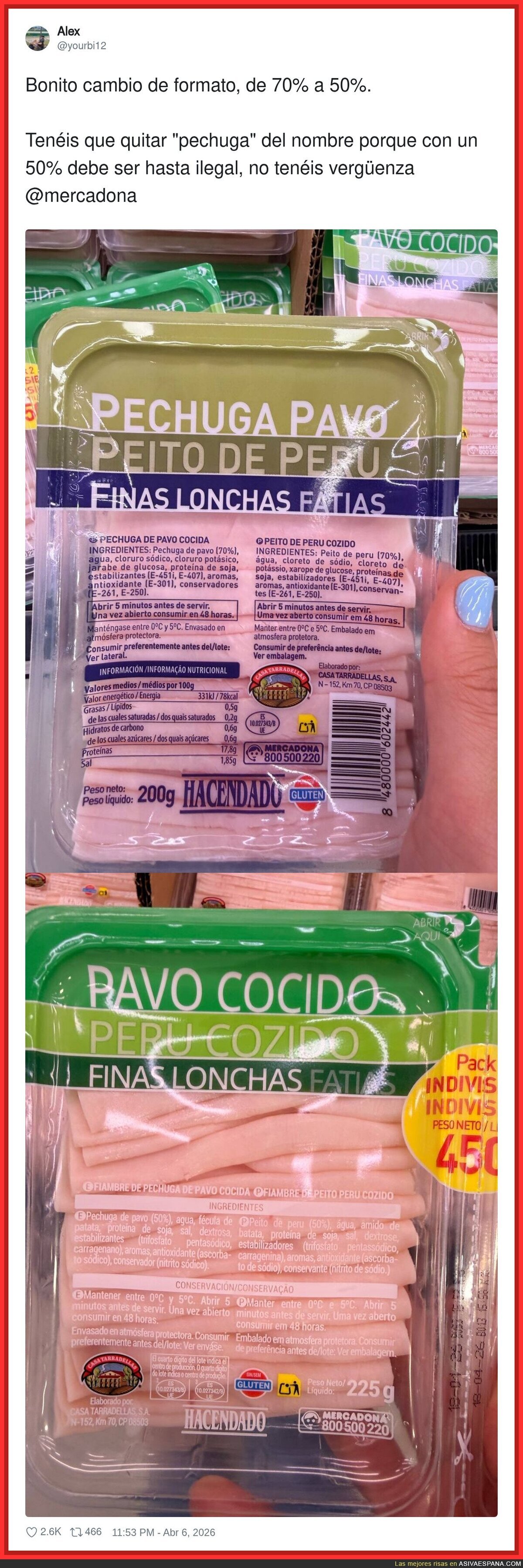Mercadona reinventando el pavo: ahora con un 50% de fe y un 50% de agua