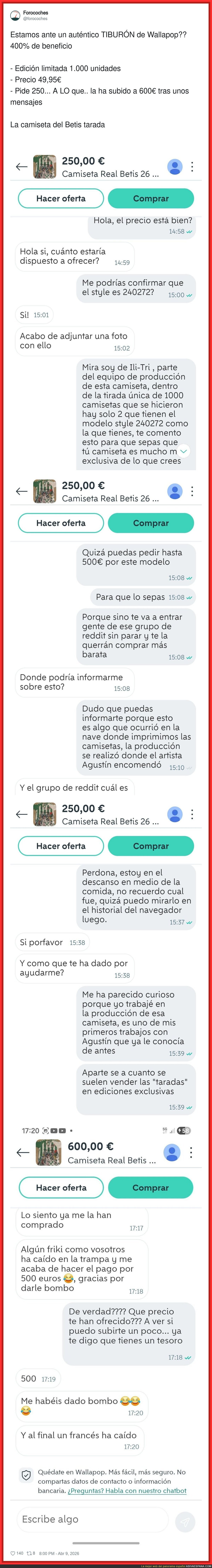 El arte de Wallapop: te vendo una camiseta y de regalo te meto una masterclass de humo premium