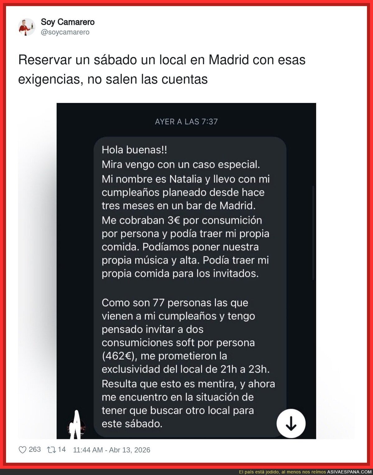 Reservar un s&aacute;bado un local en Madrid por 462&euro;, claro que s&iacute;