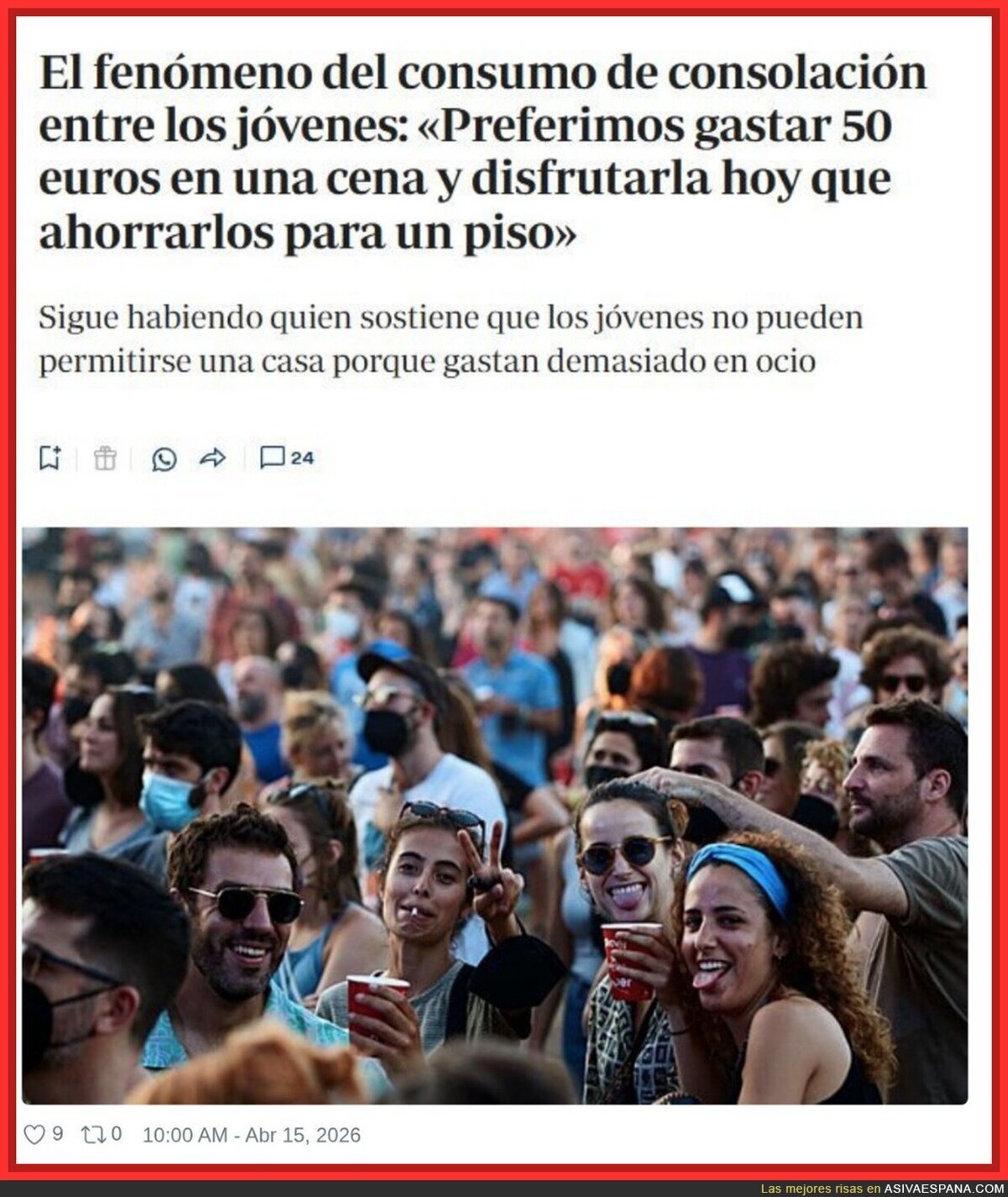 Claro, porque con 50&euro; de cena ya solo me faltan 249.950&euro; para el piso