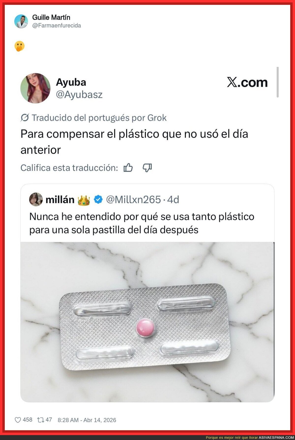 Lo del pl&aacute;stico de la pastilla del d&iacute;a despu&eacute;s