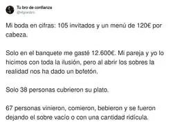 Testimonio escalofriante de unos novios a los cuales los invitados no se pagaron el cubierto