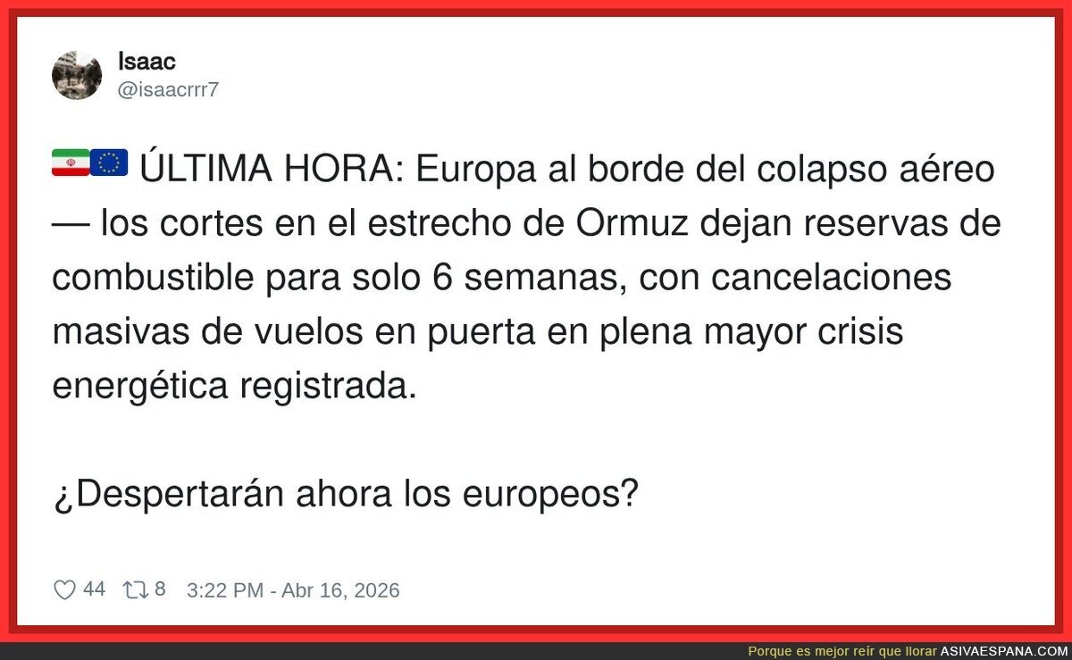 Europa no se despierta por guerras: se despierta cuando le cancelan el puente