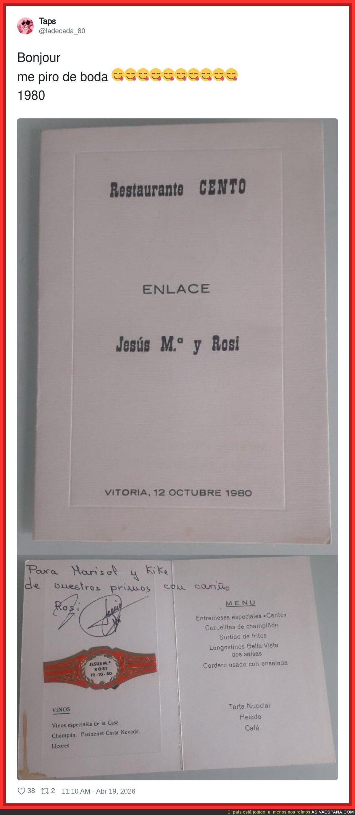 Boda en 1980: el men&uacute; sin complicaciones y sin pedir dinero