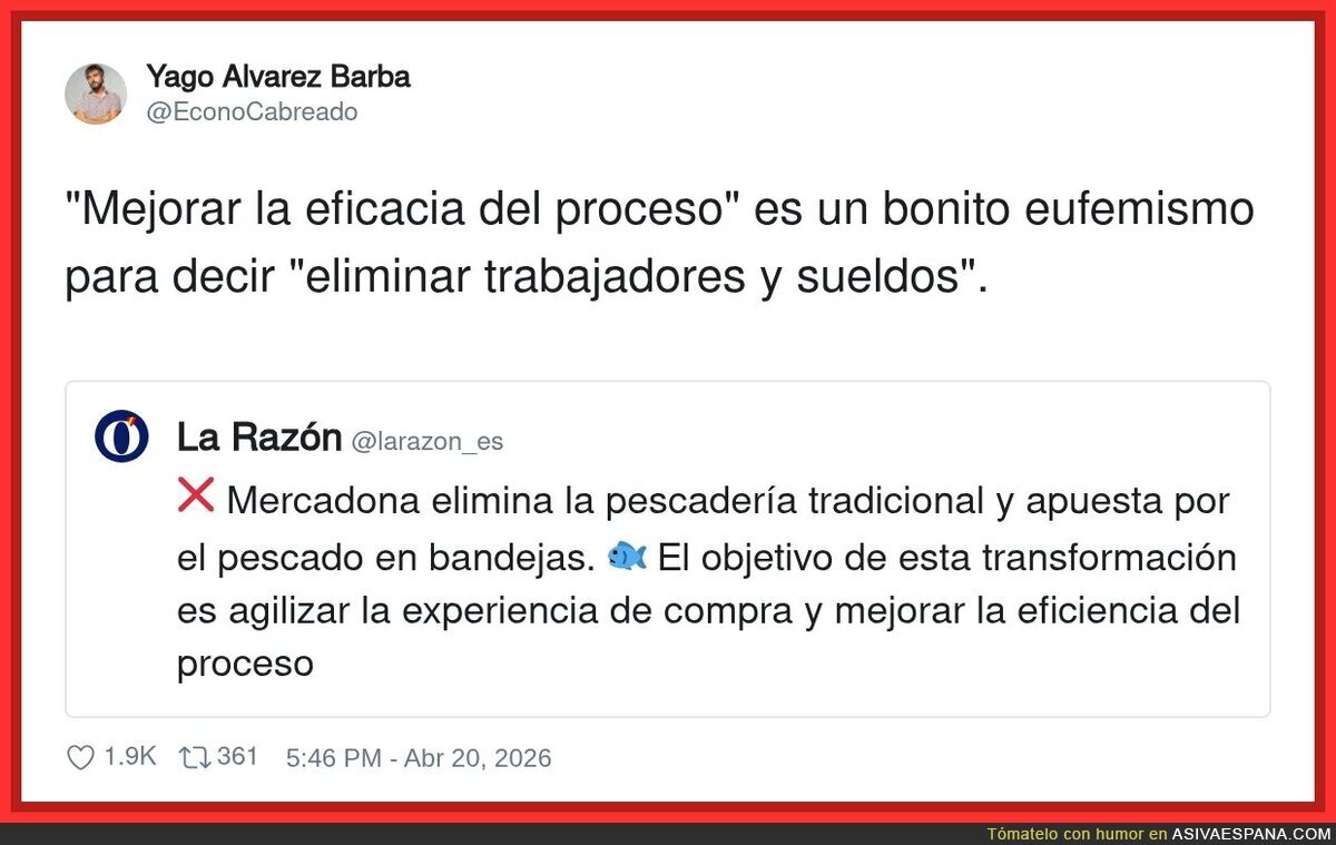 En Mercadona no despiden, solo te convierten en &ldquo;optimizaci&oacute;n del proceso&rdquo;