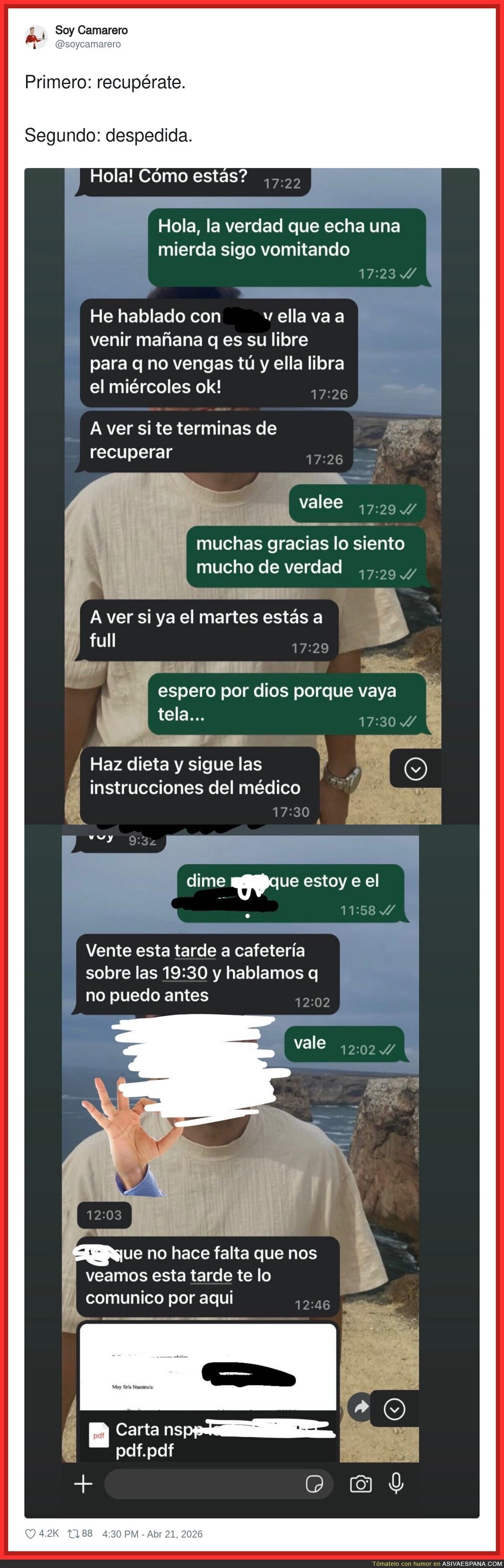 Cuando te dicen &ldquo;recup&eacute;rate&rdquo; pero era para poder despedirte en persona