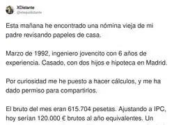 Brutal este testimonio del sueldo de su padre en 1992