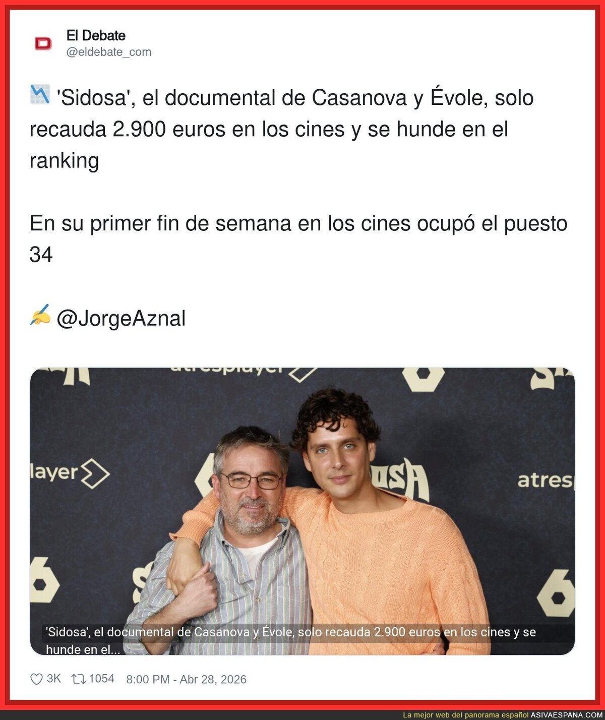 Recaud&oacute; 2.900&euro;: b&aacute;sicamente lo vimos los del equipo y un se&ntilde;or que entr&oacute; porque llov&iacute;a