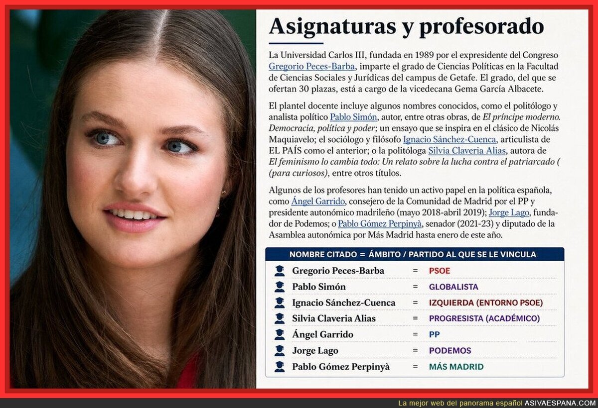 Solo falta Bego&ntilde;a G&oacute;mez y Pablo Iglesias Turri&oacute;n para completar la plantilla docente de la princesa Leonor