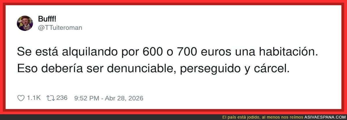 600&euro; la habitaci&oacute;n y te lo anuncian como si te estuvieran haciendo un favor, qu&eacute; arte