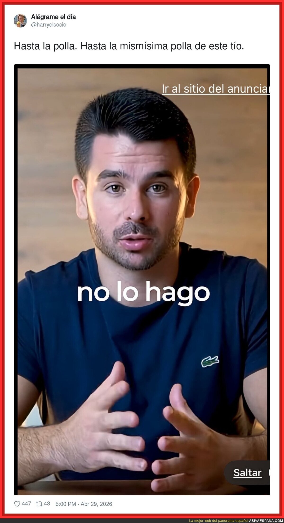 Yo intentando saltar el anuncio y el anuncio: NO