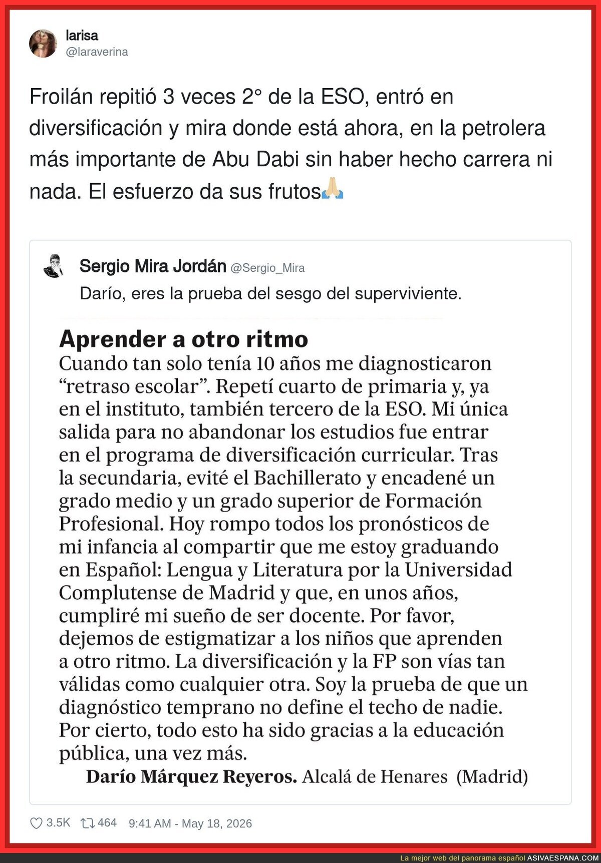 El esfuerzo da sus frutos, eh Froil&aacute;n