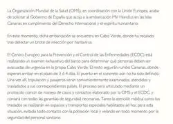 Espa&ntilde;a acoger&aacute; la embarcaci&oacute;n MV Hondius en las Islas Canarias en cumplimiento del Derecho Internacional y el esp&iacute;ritu humanitario
