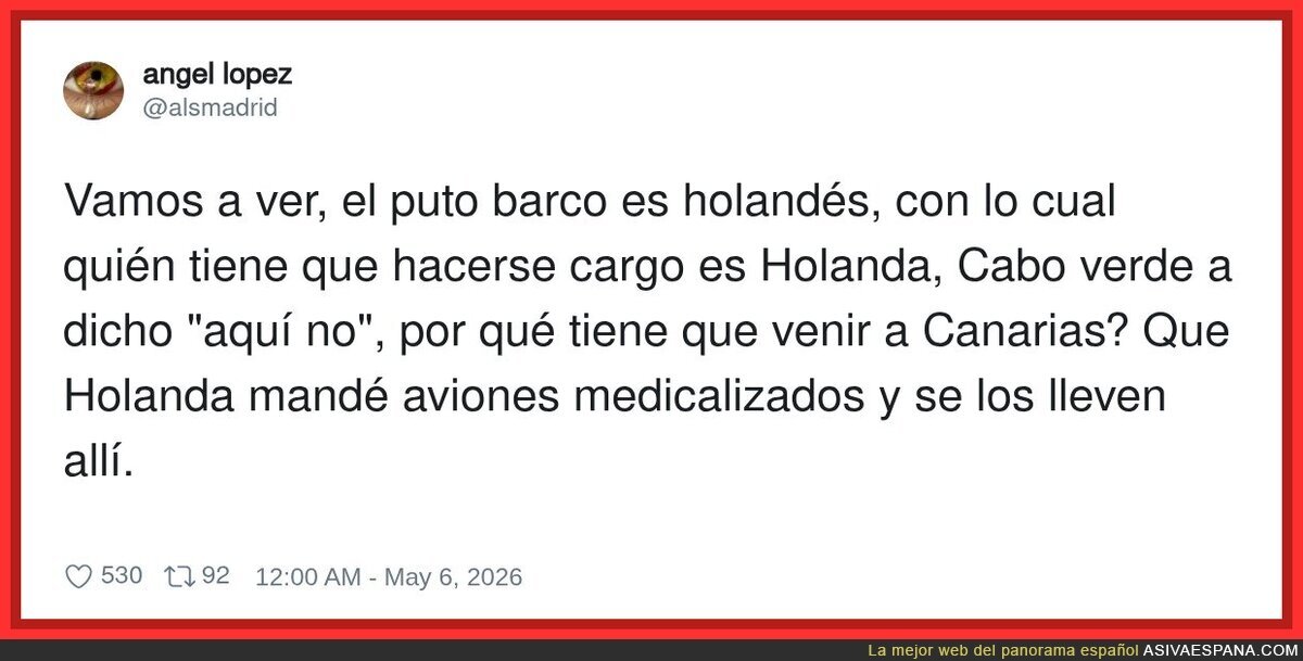 El barco es holand&eacute;s, as&iacute; que el marr&oacute;n que lo gestione Holanda: yo solo pasaba por aqu&iacute;