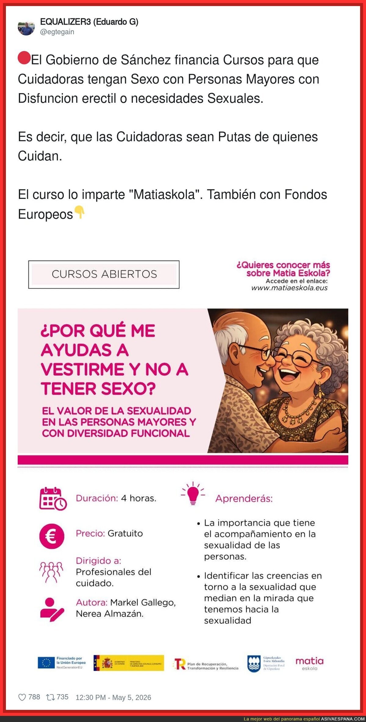 El Gobierno de S&aacute;nchez financia Cursos para que Cuidadoras tengan Sexo con Personas Mayores con Disfuncion erectil o necesidades Sexuales