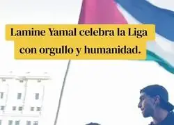 Lamine Yamal ha dado la vuelta al mundo con su bandera de Palestina en la r&uacute;a del Bar&ccedil;a
