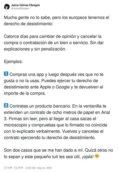 El derecho de desistimiento, es clave saber qu&eacute; es