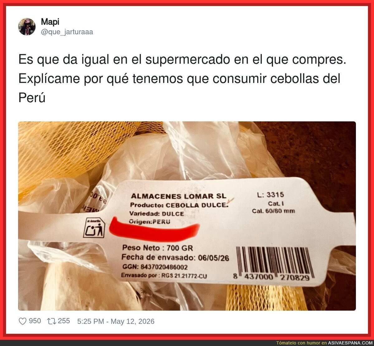 Qu&eacute; necesidad de ir a buscar las cebollas a Per&uacute;