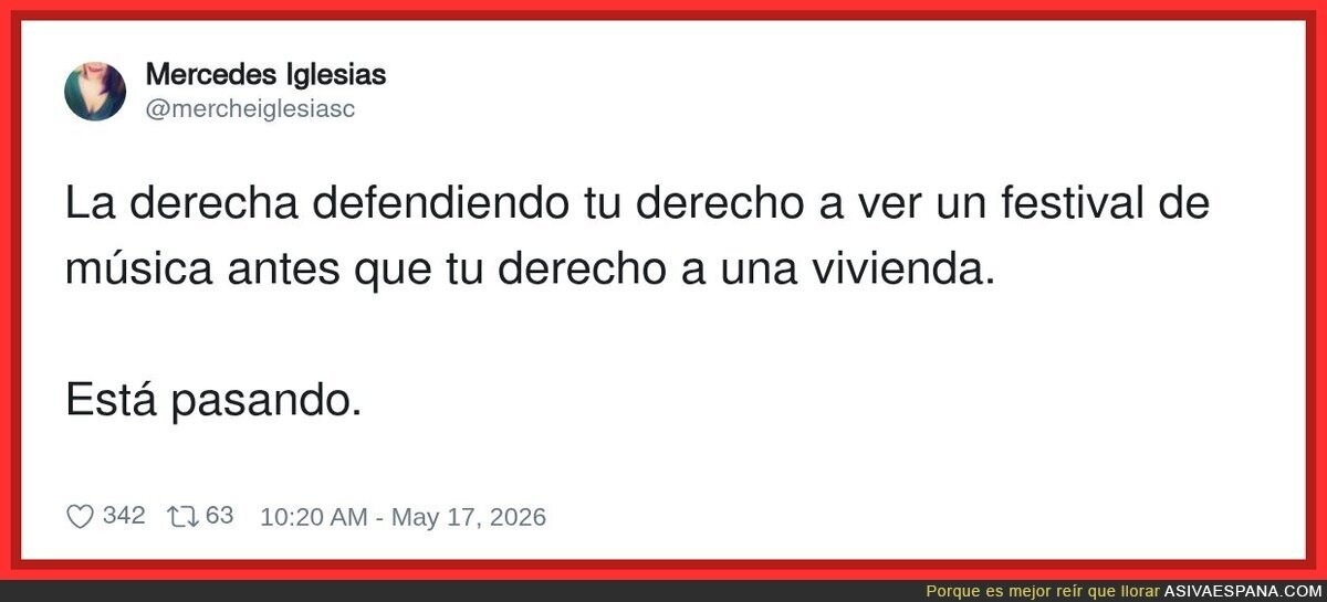 Prioridades: m&uacute;sica > techo. La derecha tiene un orden de valores peculiar