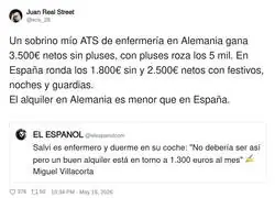 Alemania: te pago bien y encima te dejo vivir. Espa&ntilde;a: te pago menos y el alquiler te come el sueldo, cari&ntilde;o