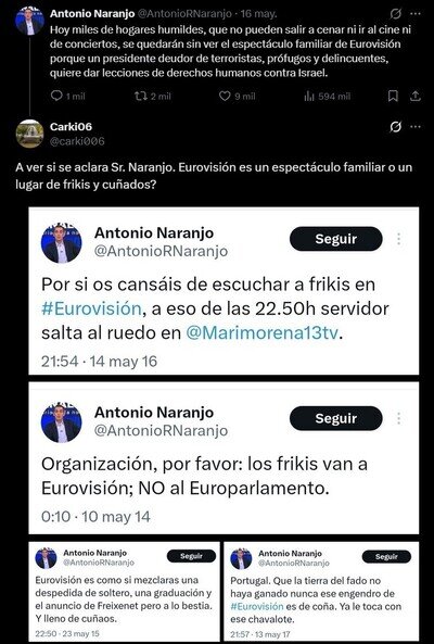 Antonio Naranjo: Eurovisi&oacute;n ese espect&aacute;culo familiar que prohibe S&aacute;nchez. Ve&aacute;mos que opini&oacute;n le merec&iacute;a antes