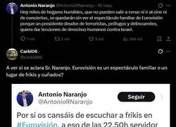 Antonio Naranjo: Eurovisi&oacute;n ese espect&aacute;culo familiar que prohibe S&aacute;nchez. Ve&aacute;mos que opini&oacute;n le merec&iacute;a antes