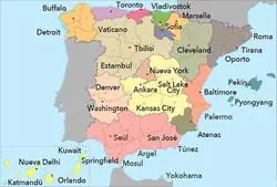 Mapa de Espa&ntilde;a con otras ciudades del mundo a la misma latitud