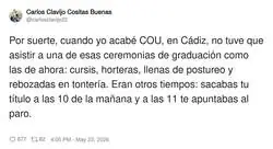 Antes sacabas el t&iacute;tulo y ya estabas tomando algo a las 11, ahora son 4 horas de posturas raras en tonter&iacute;a