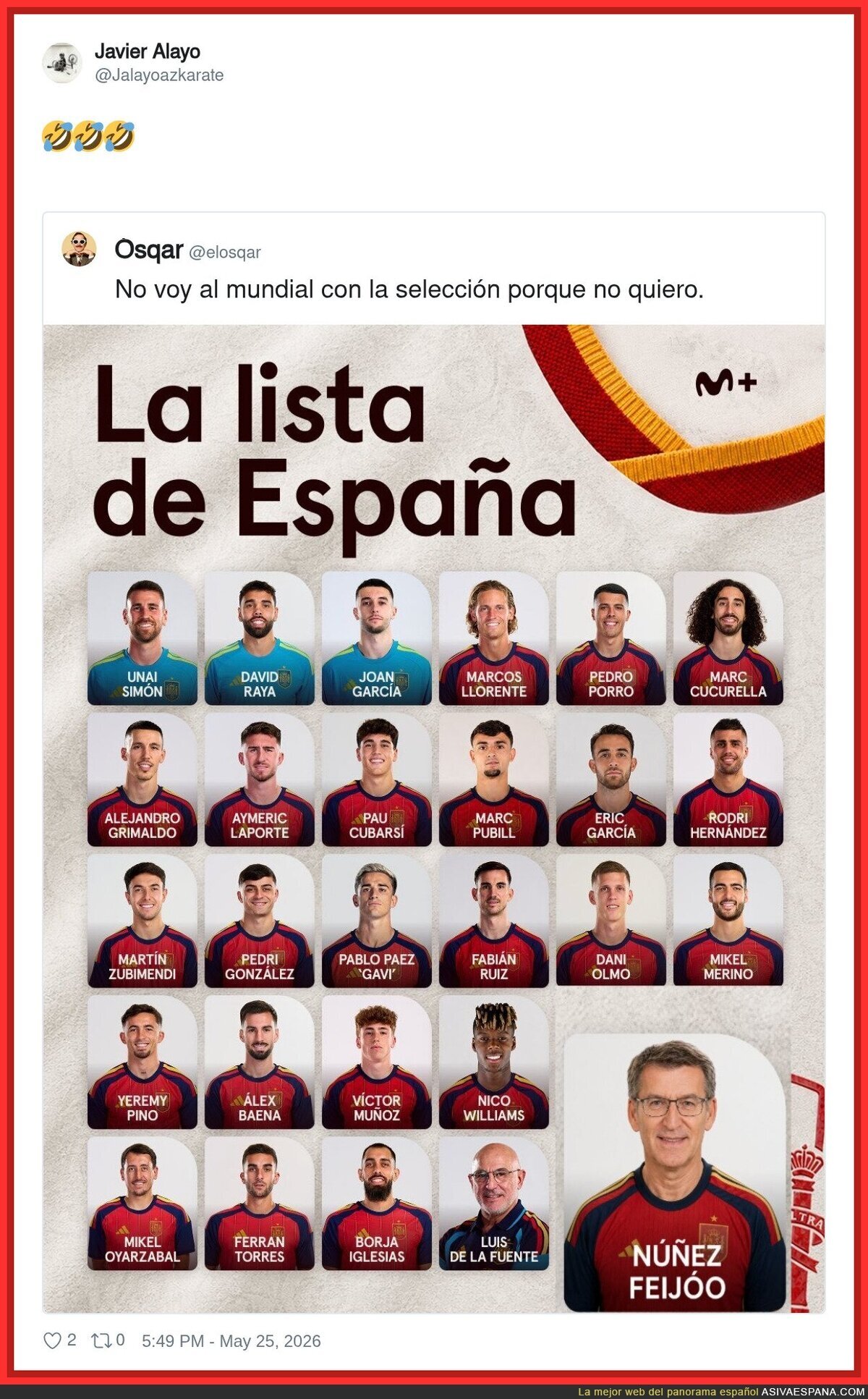 Salta la sorpresa en la lista de Espa&ntilde;a
