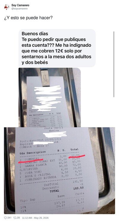 12&euro; por sentarnos como si fuera el Ritz