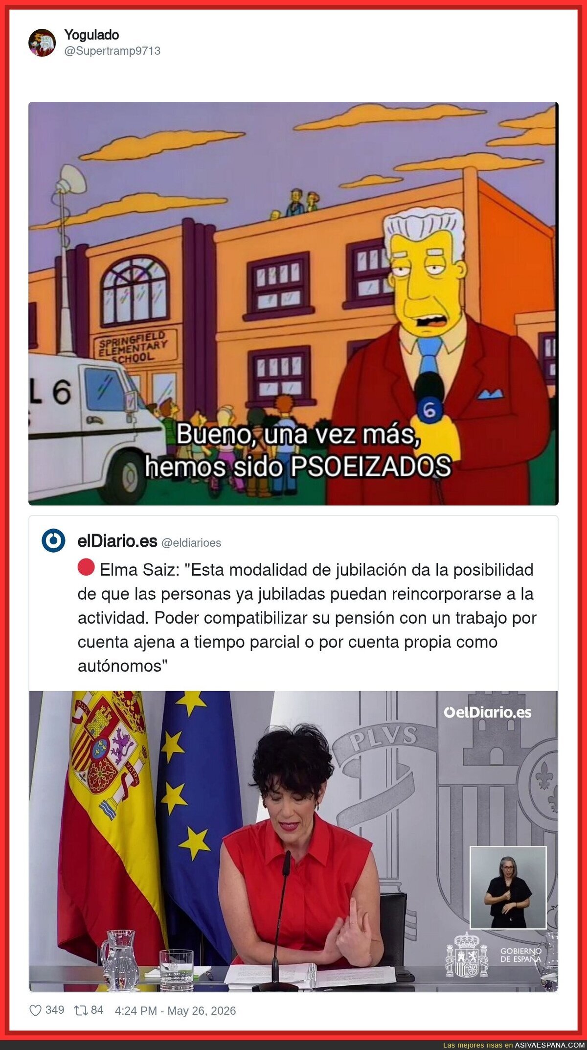 Elma Saiz explicando la jubilaci&oacute;n parcial como si fuera lo m&aacute;s genial del mundo mientras Espa&ntilde;a arde