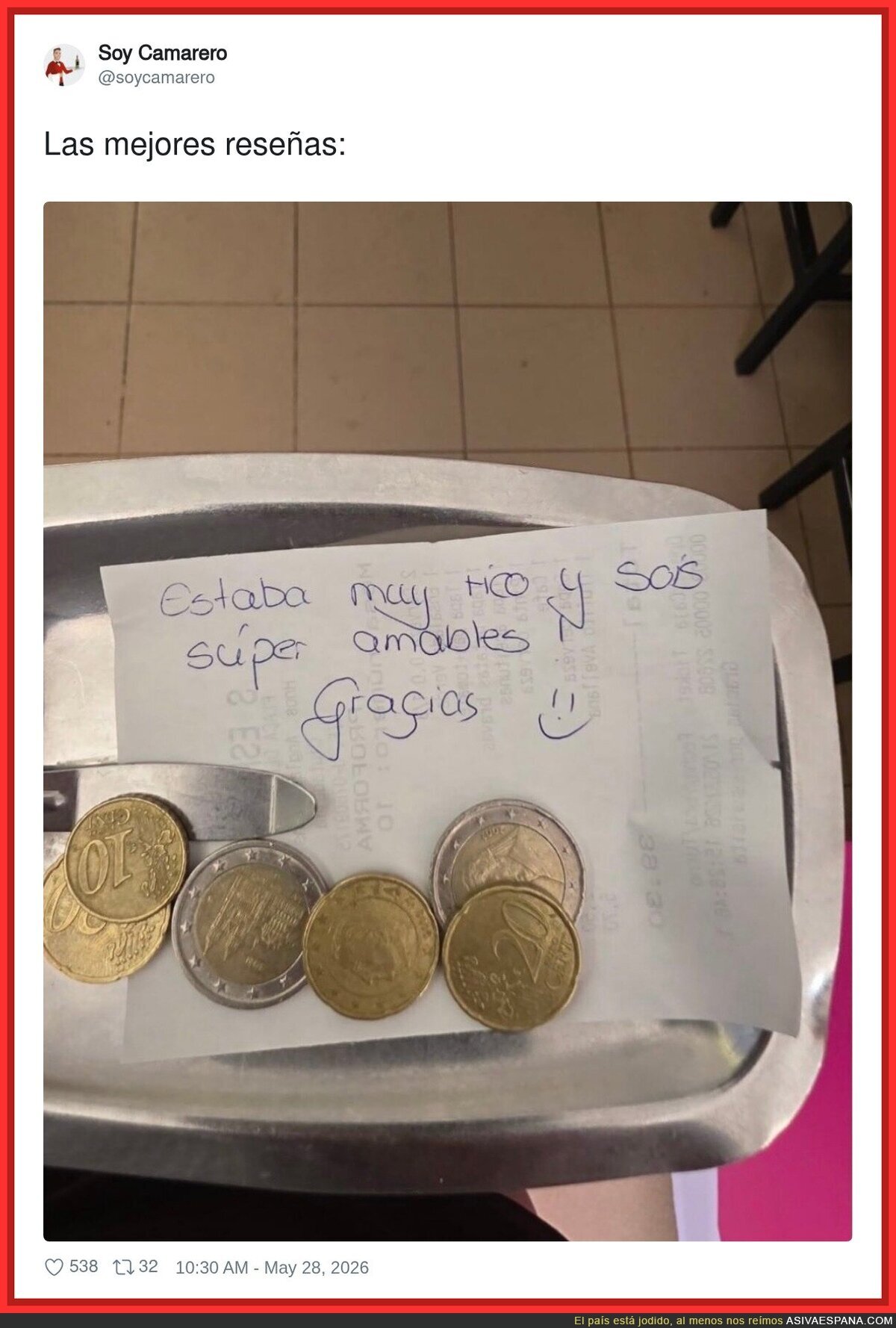 Cuando le das una propina al camarero y te sientes como si hubieras heredado una fortuna
