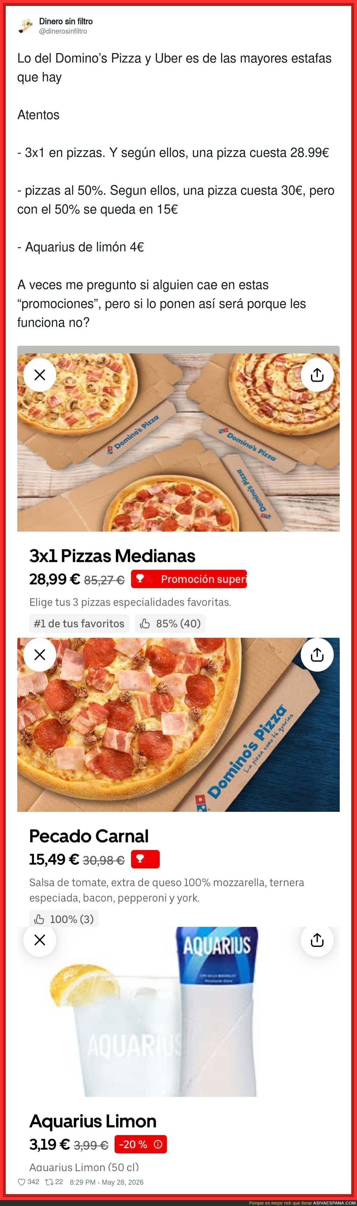 Lo del Domino&rsquo;s Pizza y Uber es de las mayores estafas que hay