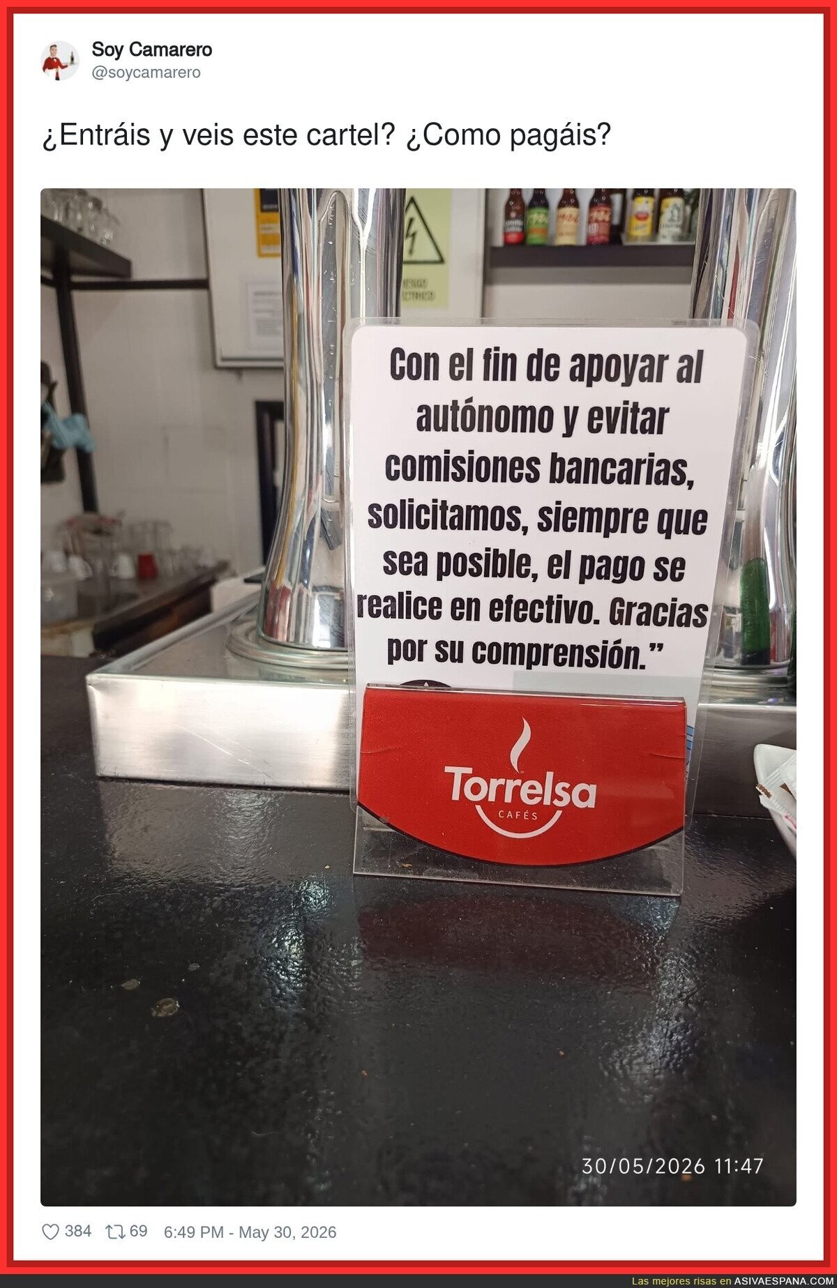 Pues en efectivo, ojal&aacute; toda la econom&iacute;a en efectivo