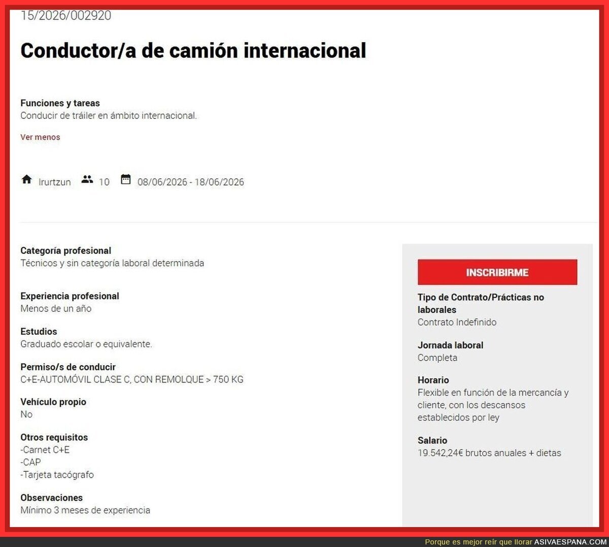 Las empresas no encuentran camioneros internacionales. Salario: 19k