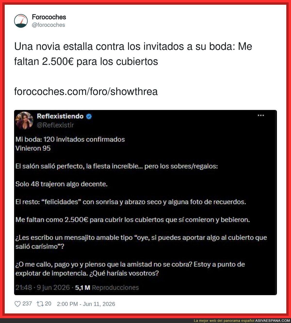 Invitas a 120 personas a tu boda, 95 se comen los gambas y 48 se olvidan la cartera en casa
