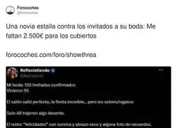 Invitas a 120 personas a tu boda, 95 se comen los gambas y 48 se olvidan la cartera en casa