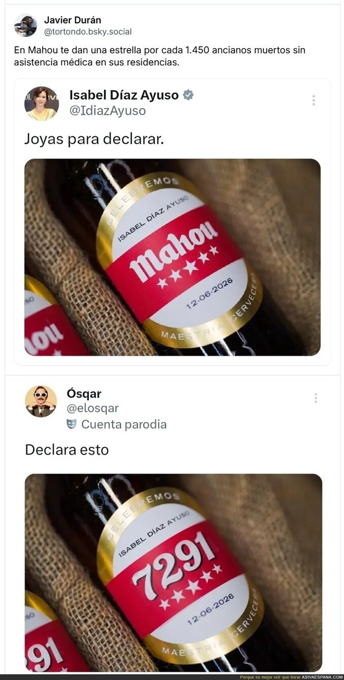 En la cabeza de Ayuso se ve&iacute;a espectacular promocionar a Mahou y atacar a Zapatero, hasta que los twiteros la ponen en su sitio