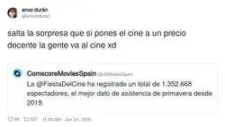 Sorpresa, resulta que la gente prefiere no arruinarse viendo pel&iacute;culas, qui&eacute;n lo iba a decir