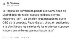Ah s&iacute;, claro, los residentes nos cuestan una pasta, mejor que se vayan a otro hospital a que les exploten