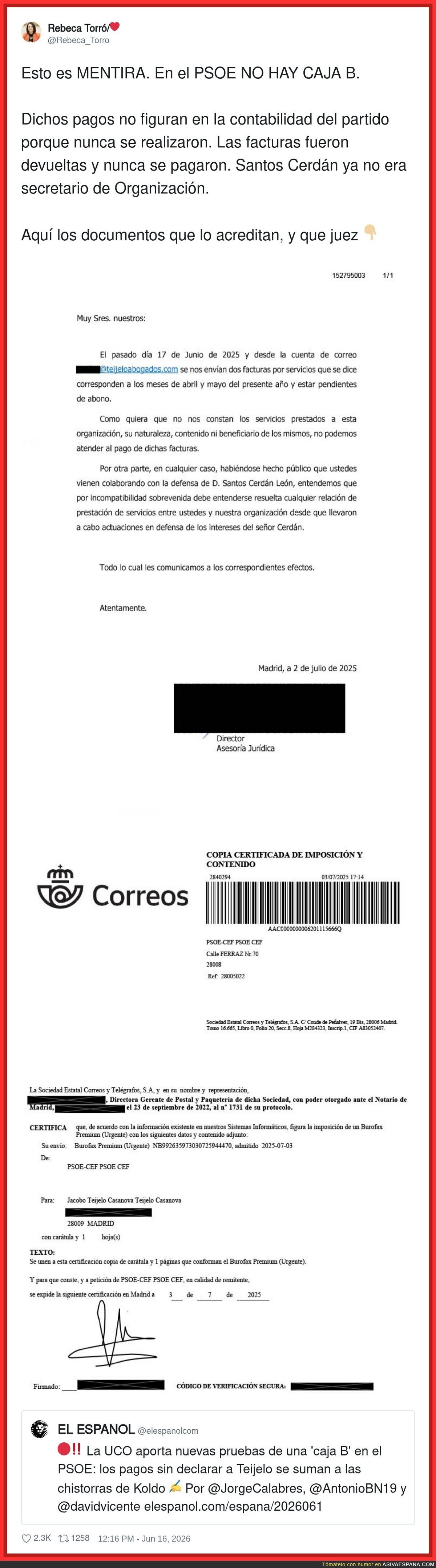 Cuando dices que no tienes caja B pero Correos te delata con un paquete certificado