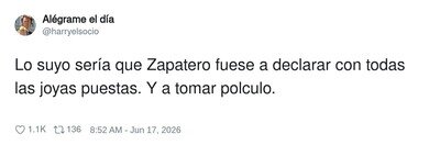 Zapatero declarando que s&iacute;, que todas las joyas son suyas y que si quiere se lleva el polcuelo tambi&eacute;n