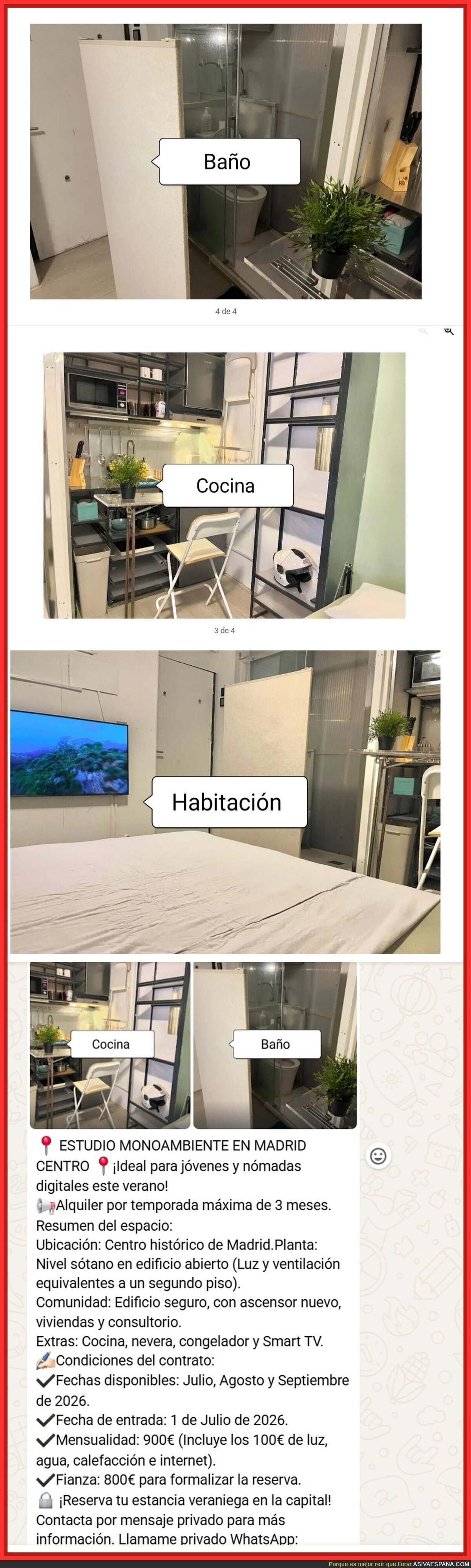Piden 900 euros mensuales por vivir en un armario con vistas al v&aacute;ter