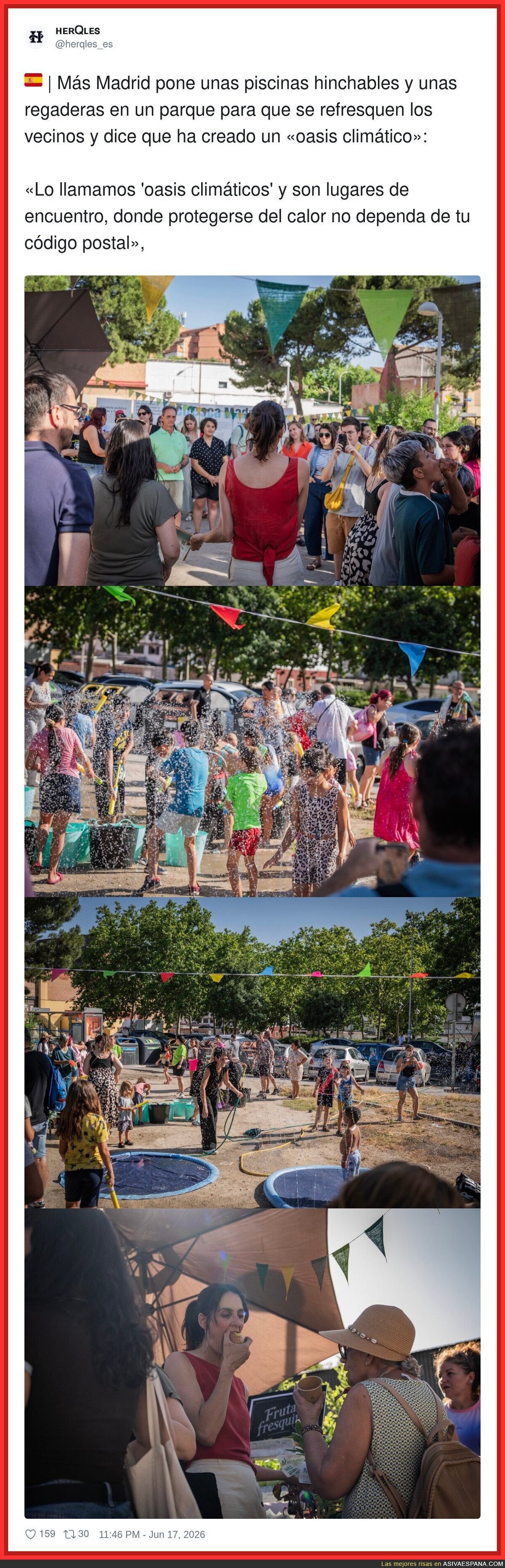 Madrid crea un oasis clim&aacute;tico y los madrile&ntilde;os lo convierten en un acuapark de barrio sin permiso