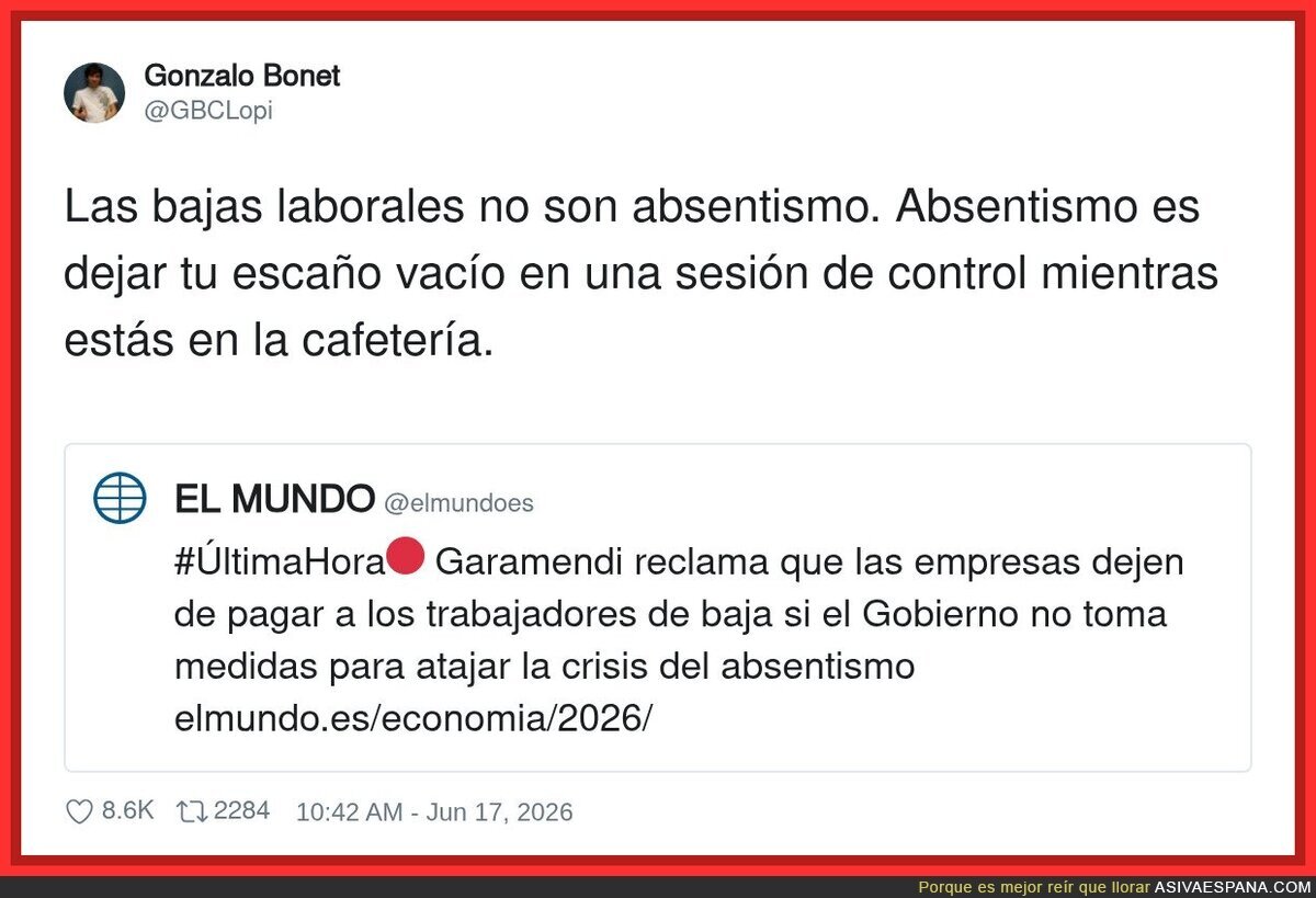 Absentismo es cuando te pillas una sesión de control en la cafetería, no cuando directamente no apareces por el curro