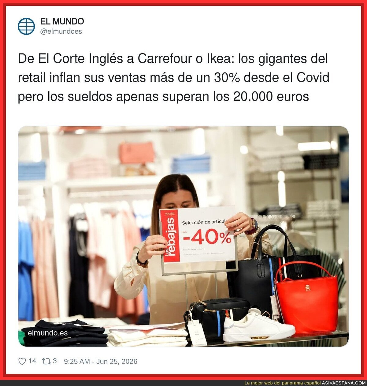 Las tiendas: +30% de ventas, -40% en el sueldo. Las matem&aacute;ticas no cuadran pero bueno, algo habremos hecho mal los trabajadores