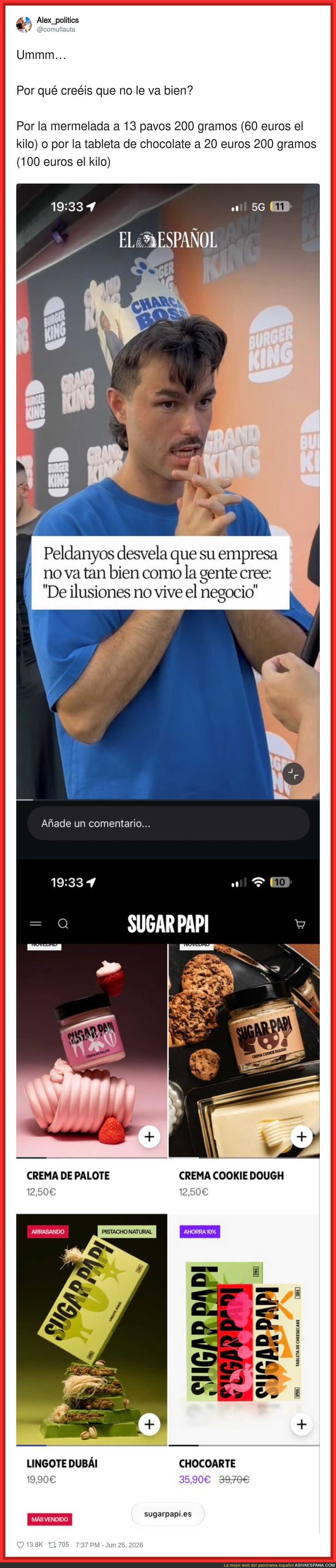 Claro que no va bien, si vende mermelada a 60 euros el kilo y chocolate a 100 euros. La gente no vive de ilusiones, vive de no arruinarse