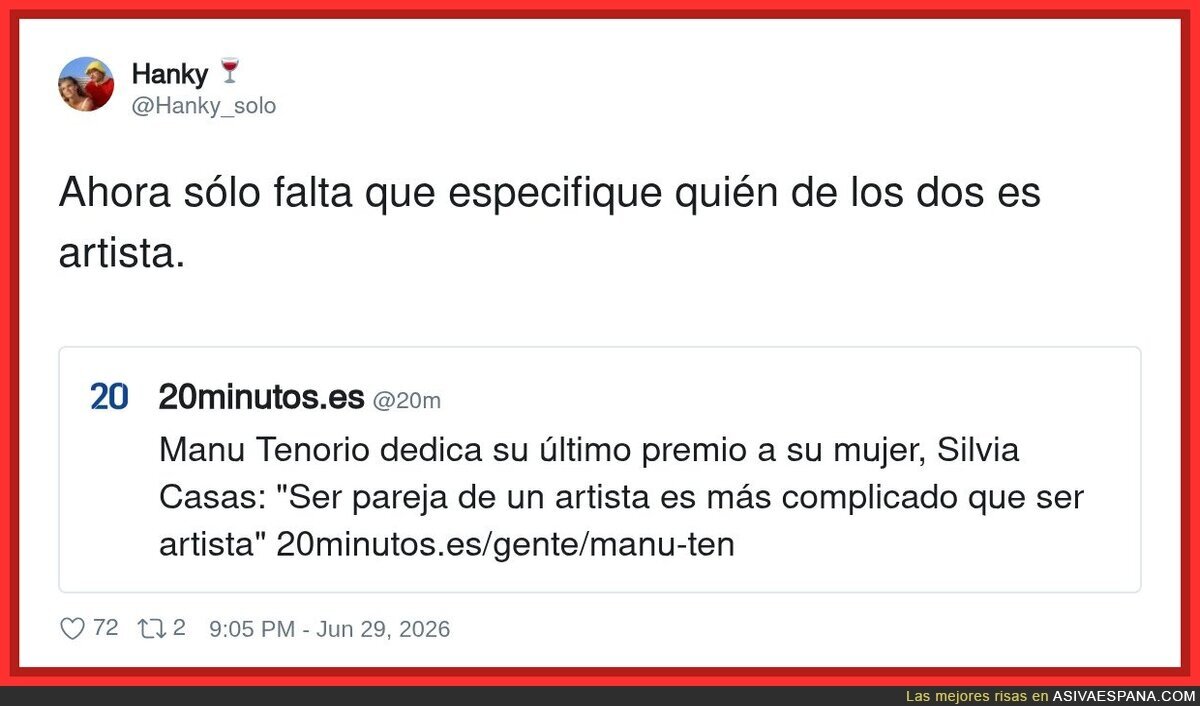 Manu Tenorio descubriendo que su mujer es la artista de verdad